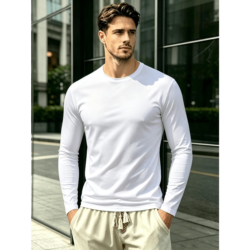 Outdoor Sportswear - Einfarbiges Rundhals-Langarm-T-Shirt. Lässiges T-Shirt für Outdoor-Sport,