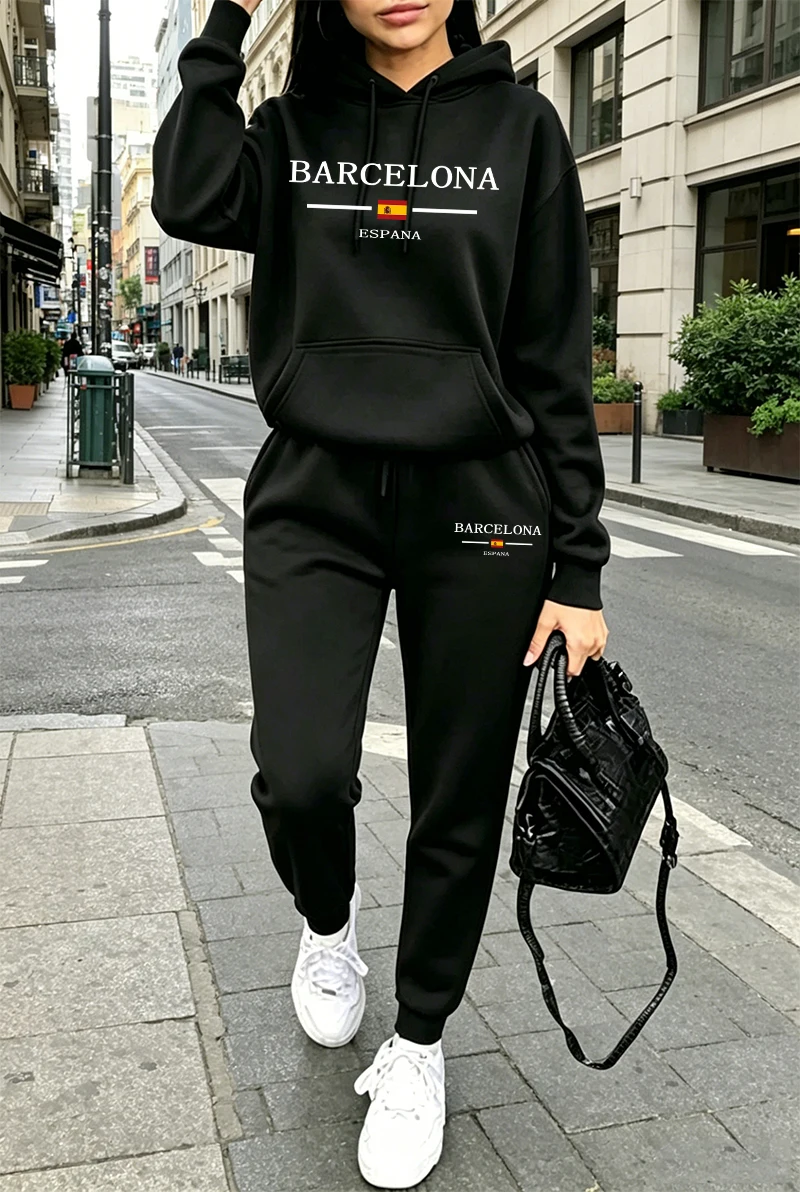 Outdoor Sportswear - Modischer Damen-Trainingsanzug mit Print, Lässiger Hoodie,