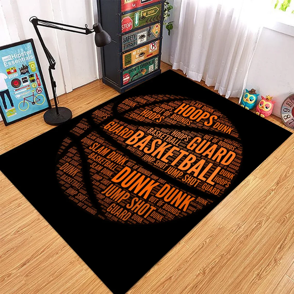 Outdoor Sport Area - Sport Rutschfester Ball-Teppich Basketball-Druck Teppiche Waschbare